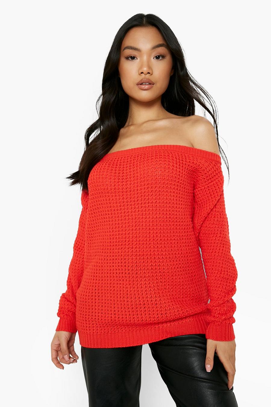 Wine red Recycled Petite Slash Neck Sweater