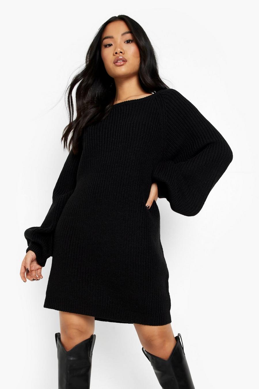 Petite - Robe pull à manches bouffantes , Black