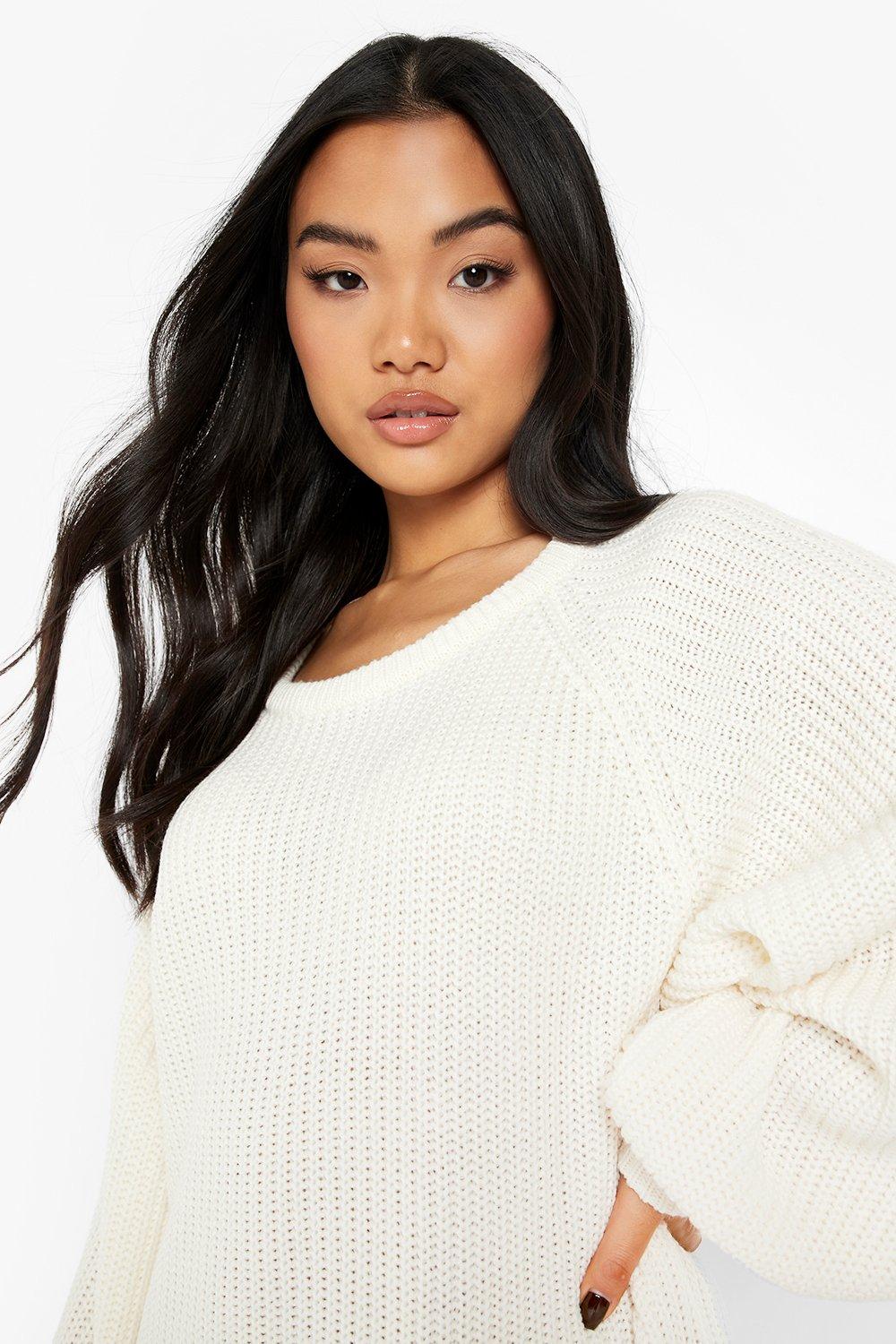 White balloon shop sleeve jumper