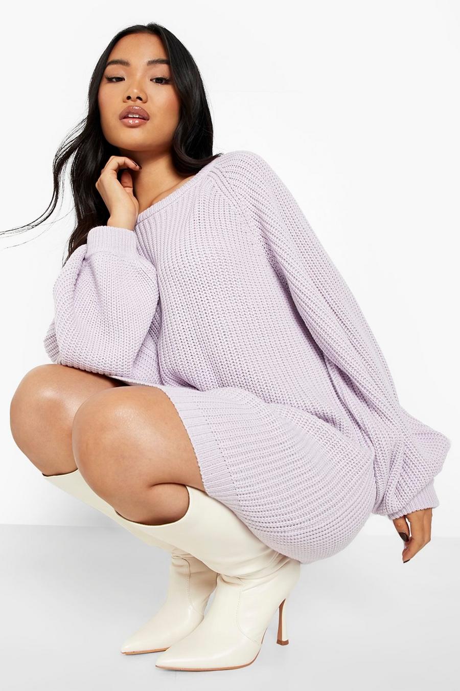 Washed lilac Recycled Petite Balloon Sleeve Jumper Dress