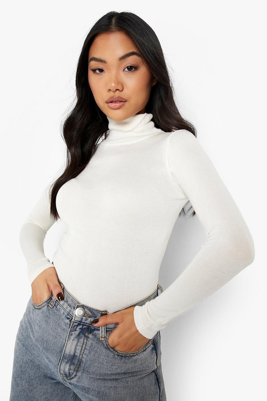 Ecru white Recycled Petite Turtleneck Sweater