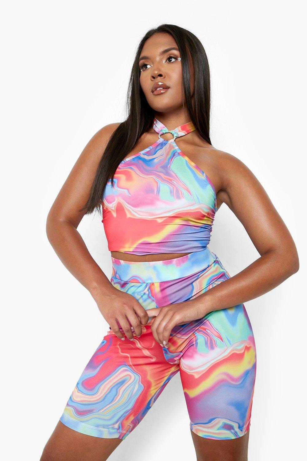 Grande taille Short cycliste taille haute a imprime marbre boohoo FR