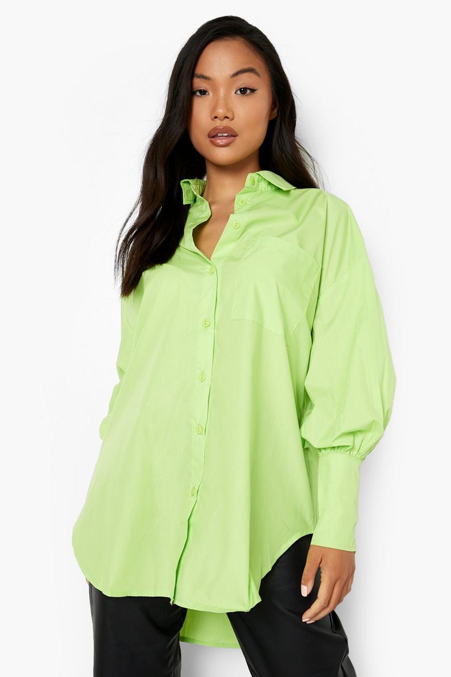 Lime Petite Puff Sleeve Oversized Shirt image number 1