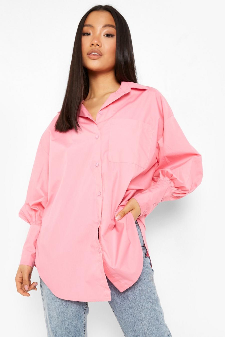 Pink Petite Puff Sleeve Oversized Shirt image number 1