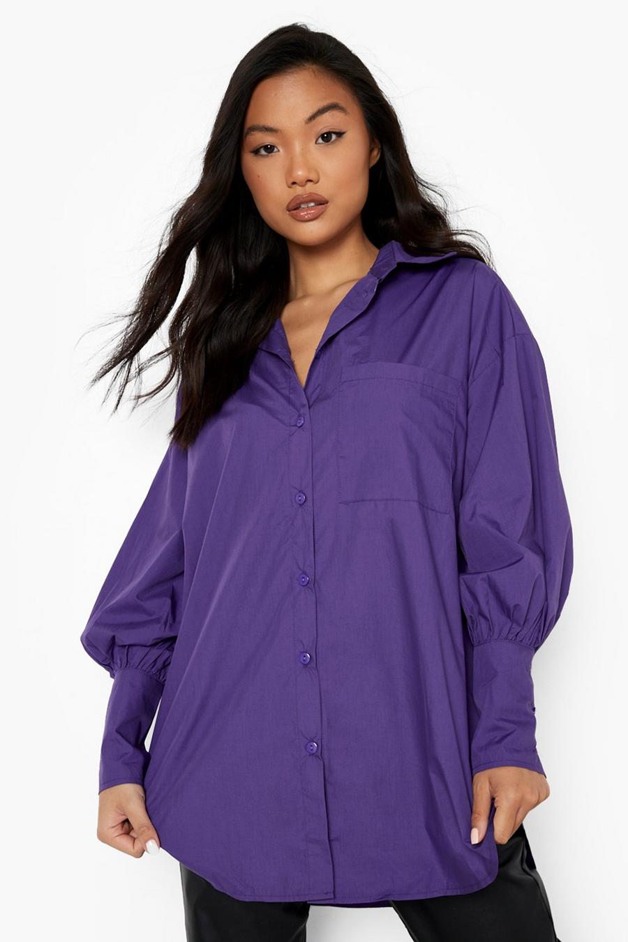 Purple Petite Puff Sleeve Oversized Shirt image number 1
