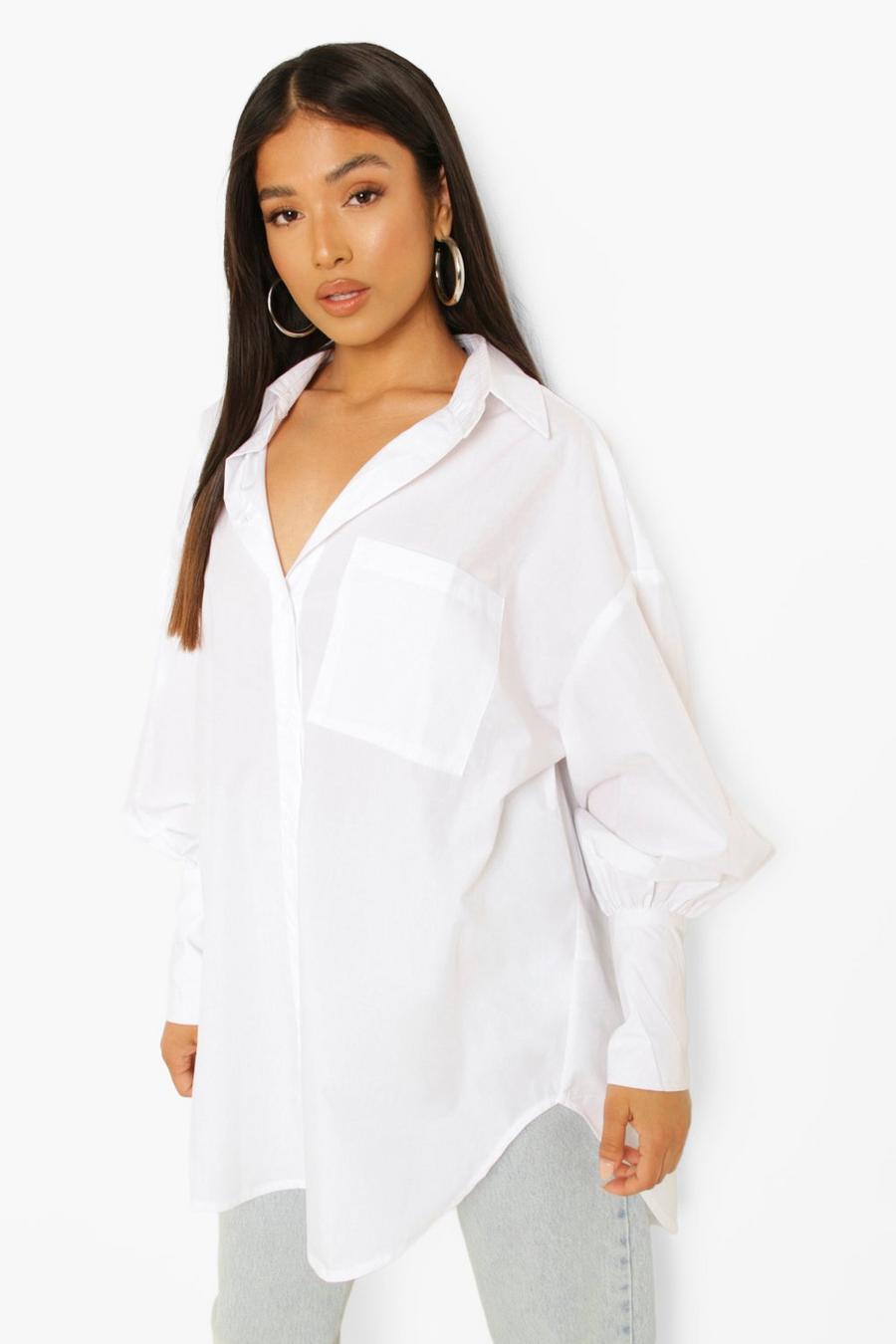 White Petite - Oversize skjorta med puffärm
