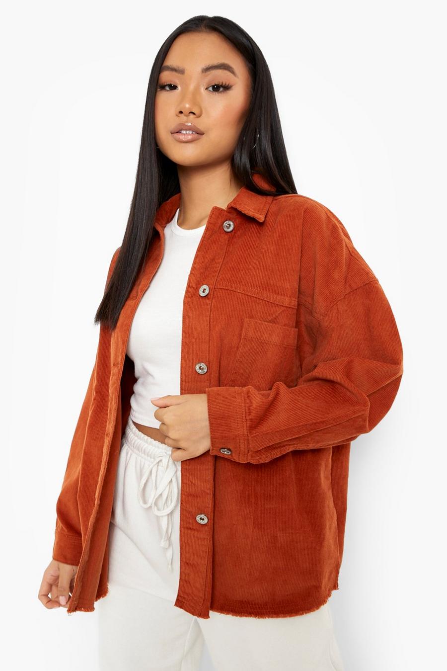Petite Kord Shirt-Jacke mit Knopfleiste, Rust orange