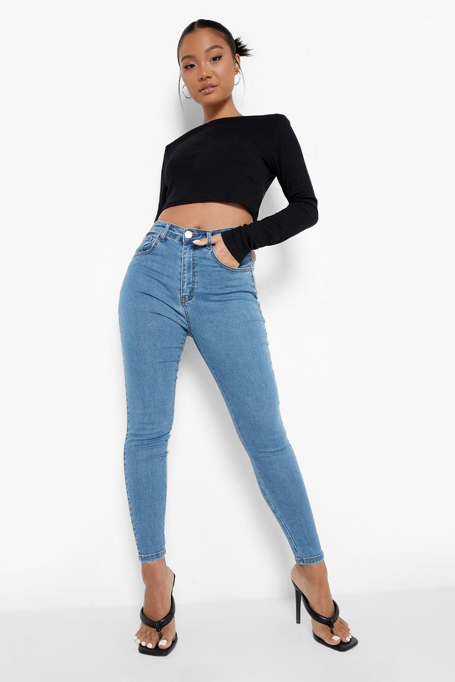 Blue Petite Lace Back Shaper Skinny Jeans image number 1