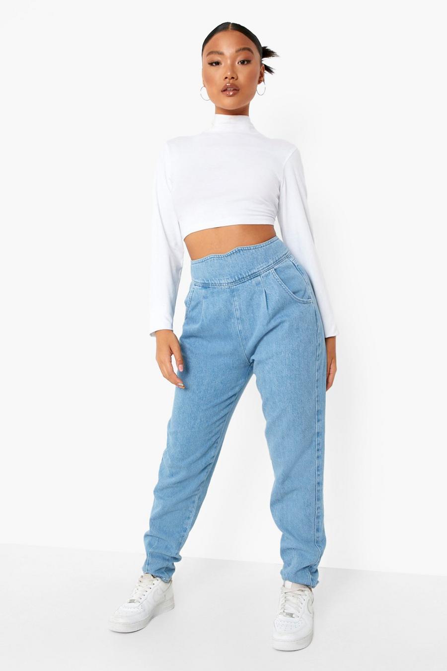 Mom Jeans mit extrem hohem Corsagen-Bund, Petite Size, Hellblau image number 1