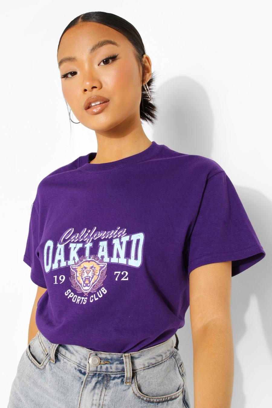 T-shirt Petite oversize in cotone con stampa Oakland, Lilac image number 1