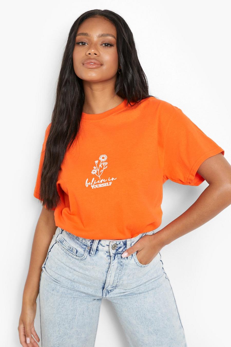 Orange Petite Oversized Cotton Believe T-shirt image number 1