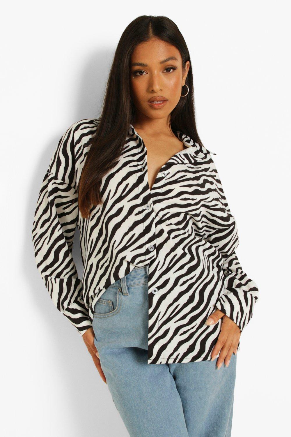 Petite Satin Zebra Print Oversized Shirt