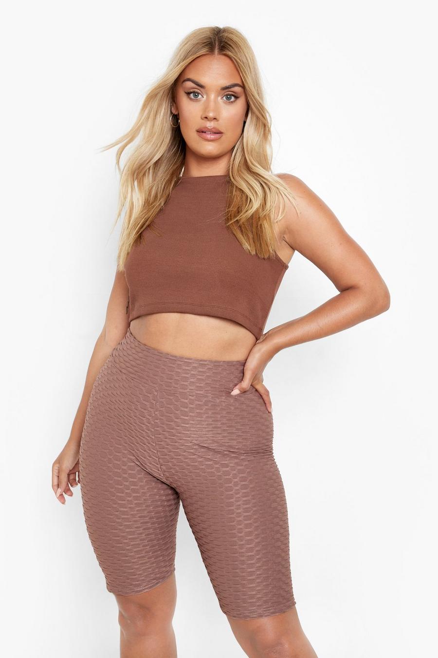 Mocha Plus Ruched Textured Cycling Shorts image number 1