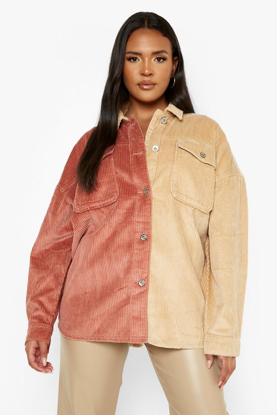 Taupe Plus Cord Spliced Shirt Jacket image number 1