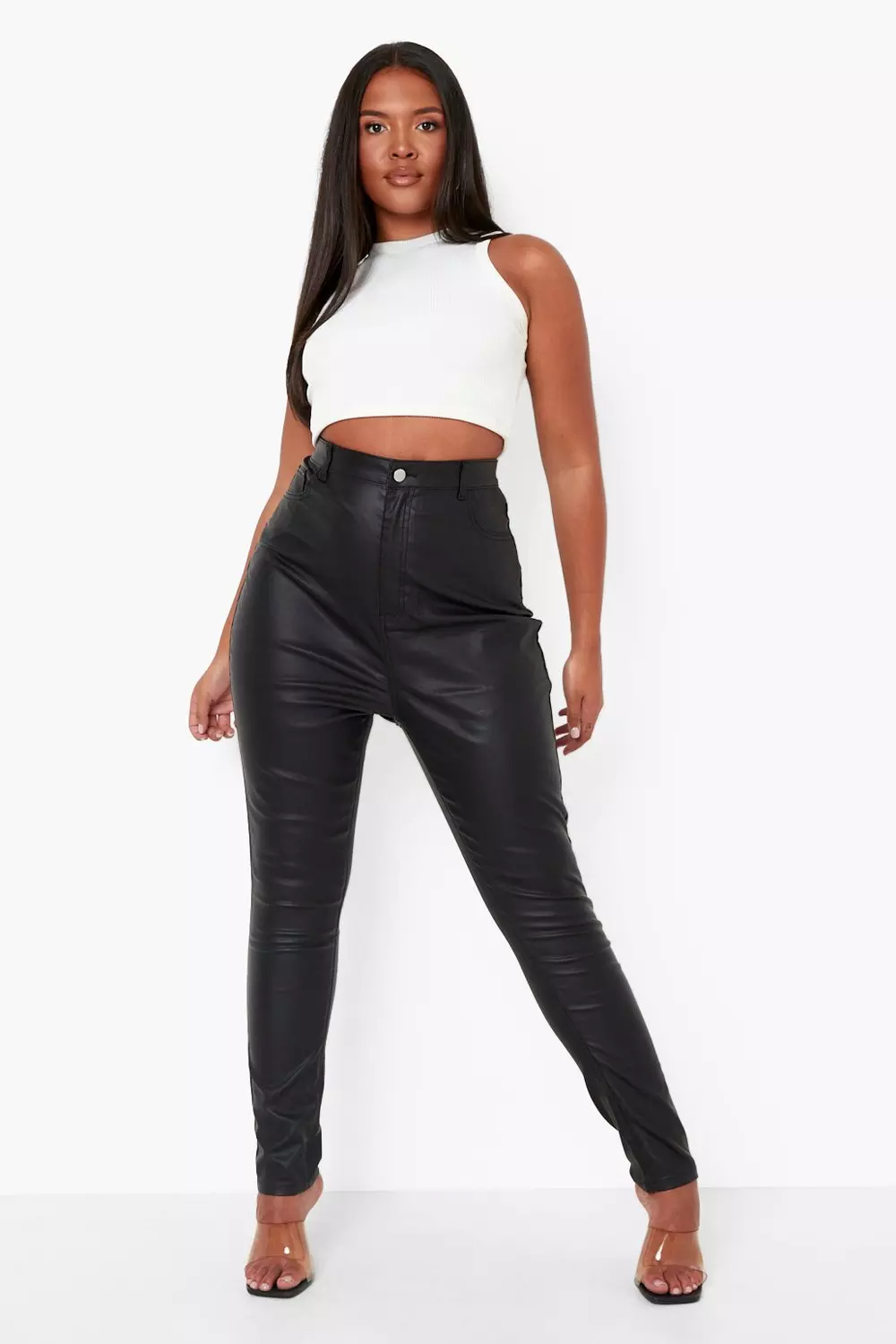 Black pu coated sales skinny jeans