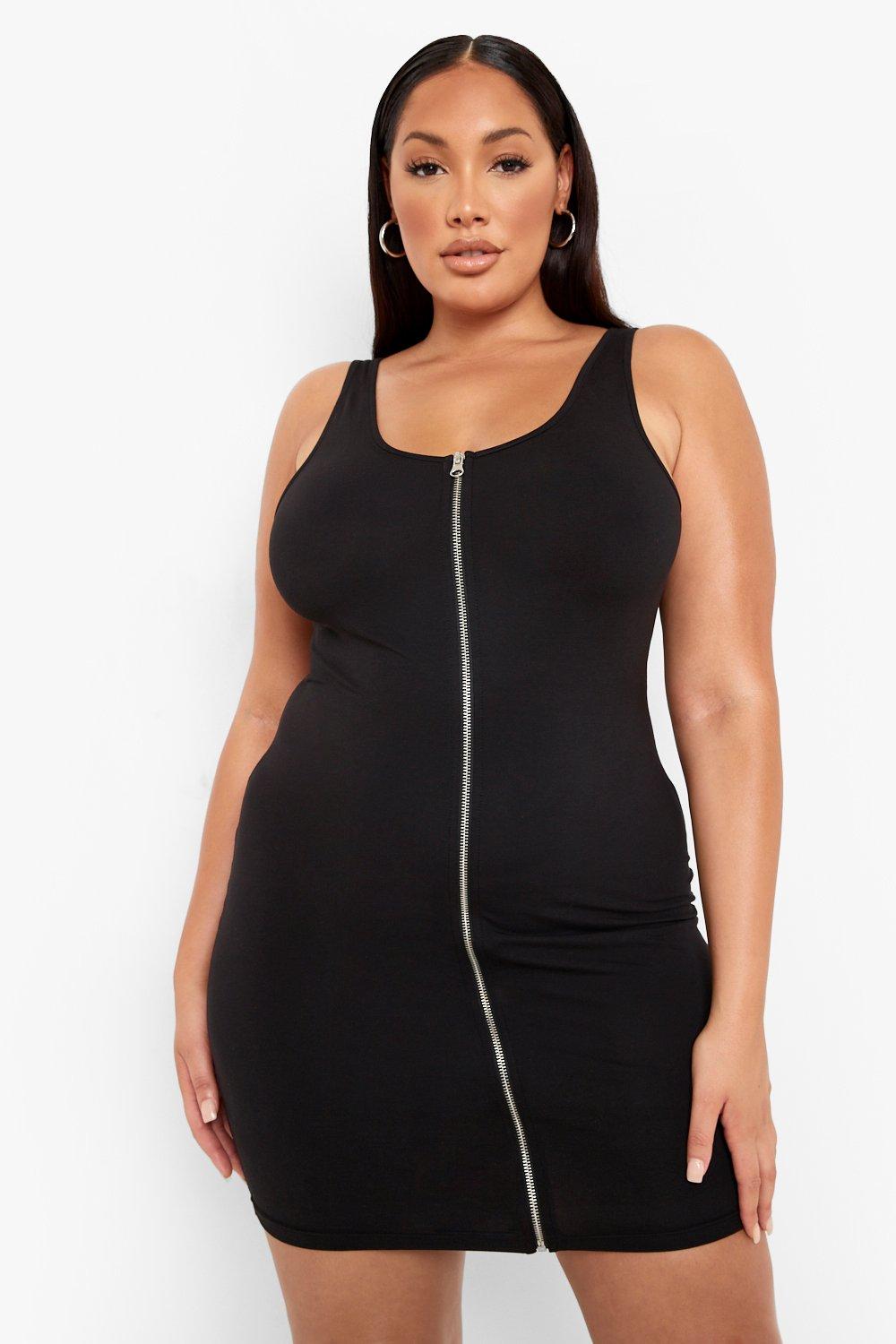 Plus Zip Through Bodycon Dress