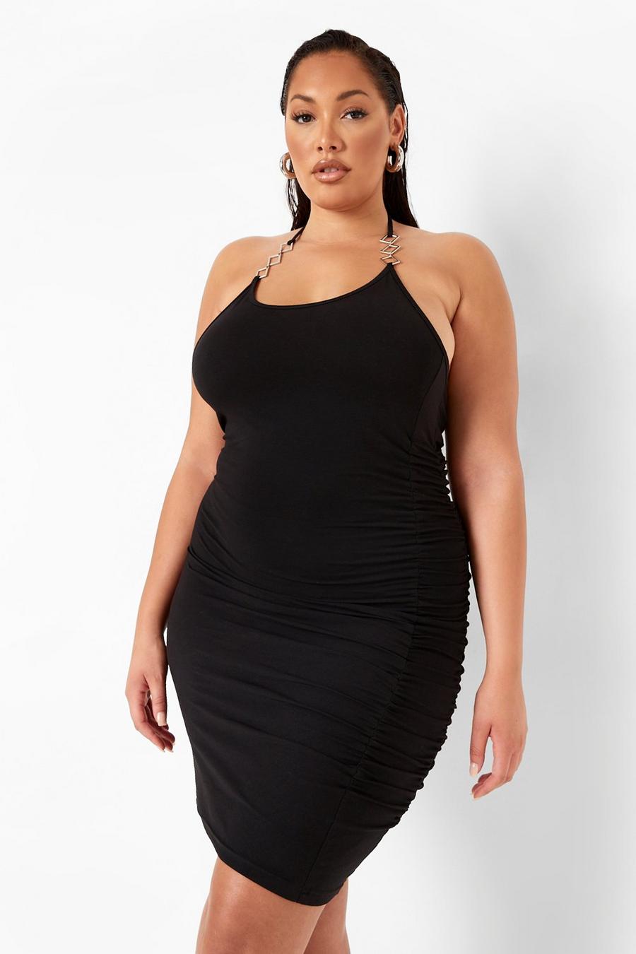 Black Plus Chain Ruched Bodycon Dress image number 1