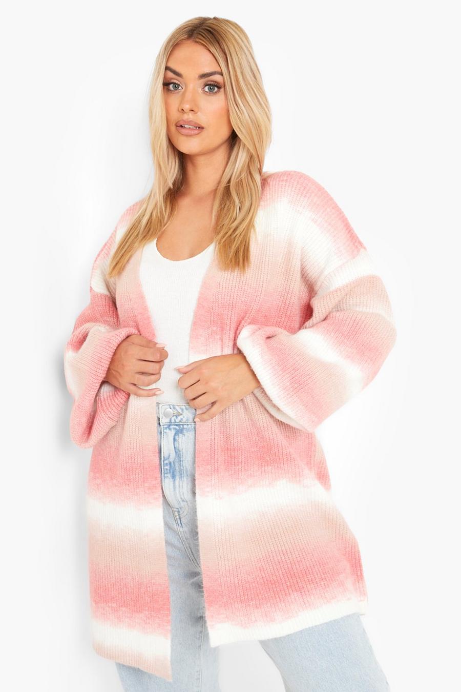 Pink Plus Fluffy Knit Ombre Cardigan image number 1