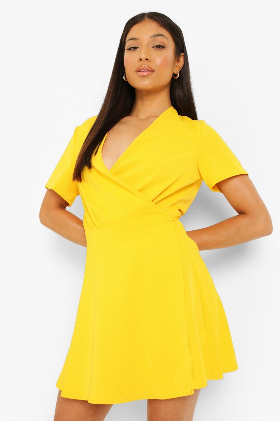 Yellow Petite Wrap Mini Dress image number 1