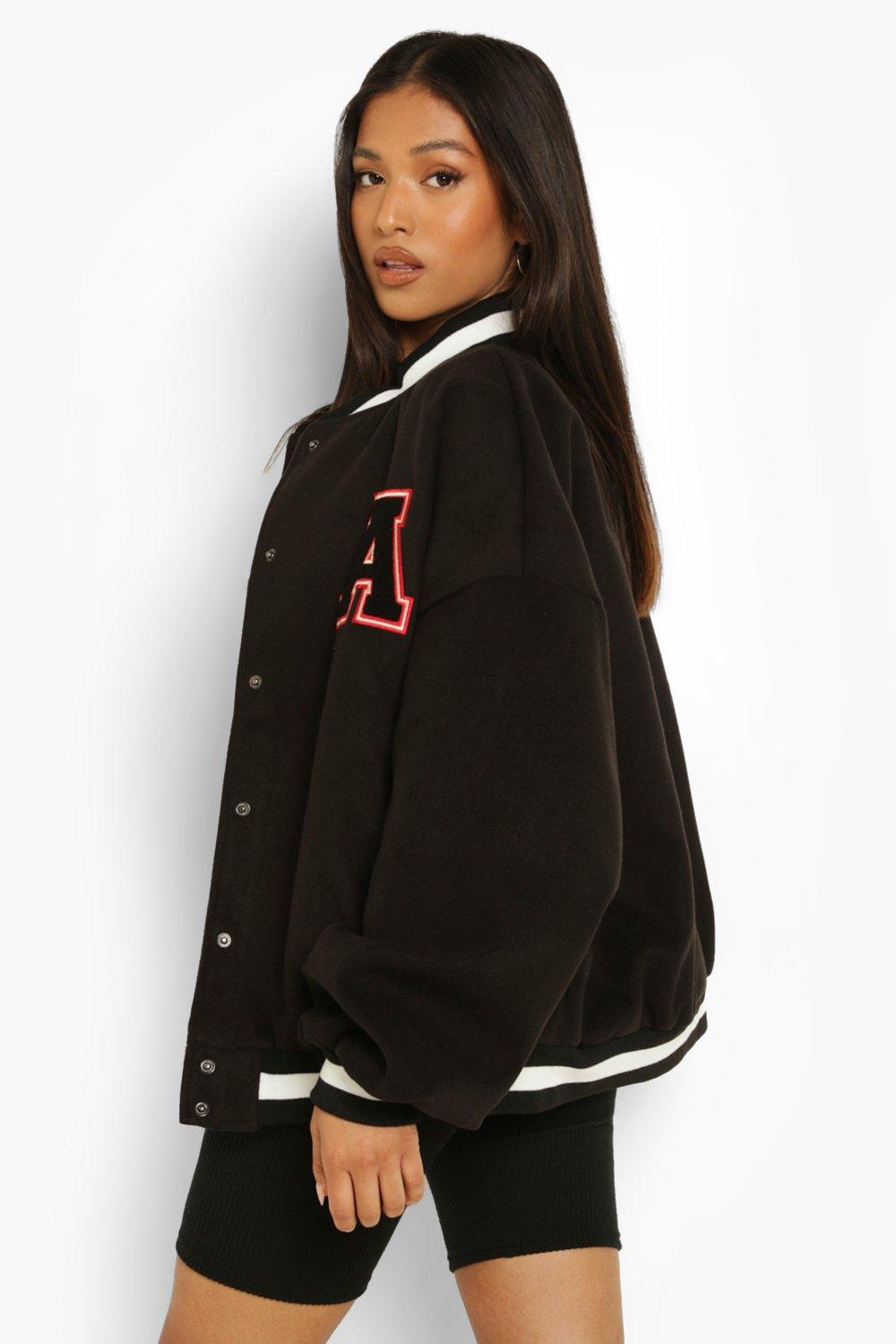 Petite Patch Letter Oversized Varsity Jacket  Varsity jacket outfit,  Sports jackets women, Varsity jacket women