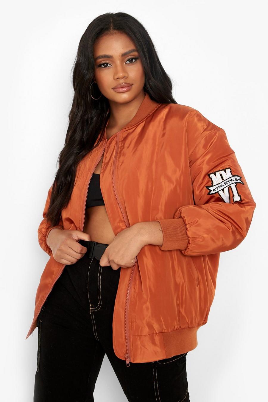 Petite - Bomber style universitaire brodé oversize, Rust image number 1