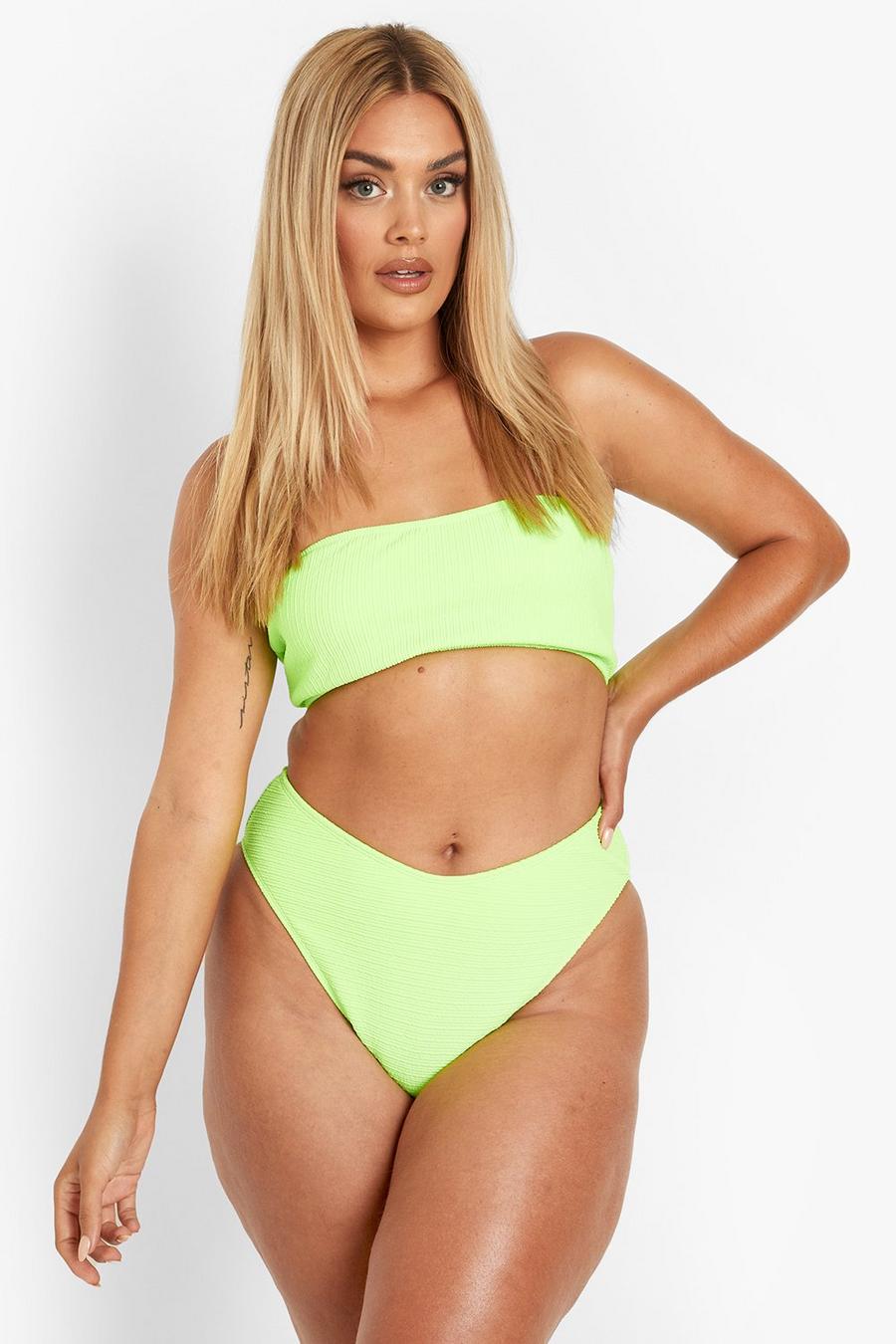 Plus gerippte Bikinihose mit hohem Bund, Neon-lime image number 1