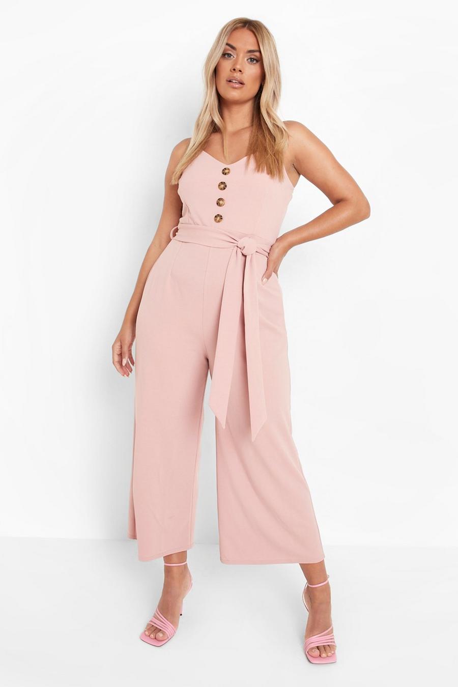 Blush pink Plus Button Belted Culotte Jumpsuit image number 1