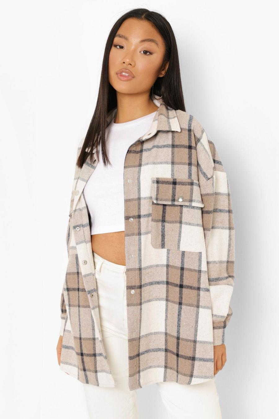 Petite Brown Oversized Check Shacket image number 1