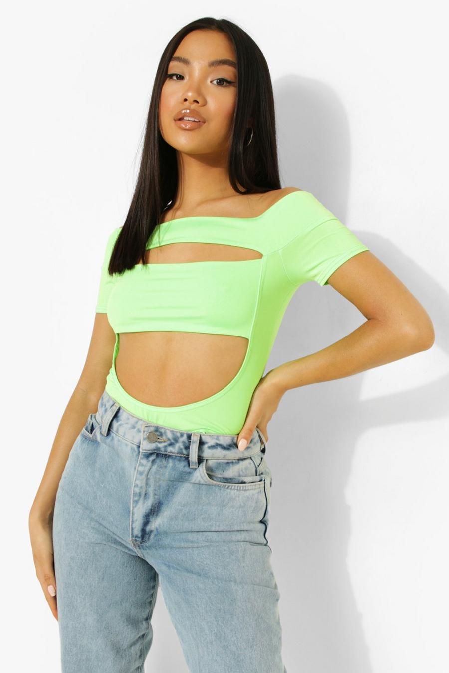 Lime Petite Cut Out Off The Shoulder Bodysuit image number 1