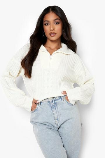 Petite Chunky Rib Half Zip Jumper ivory