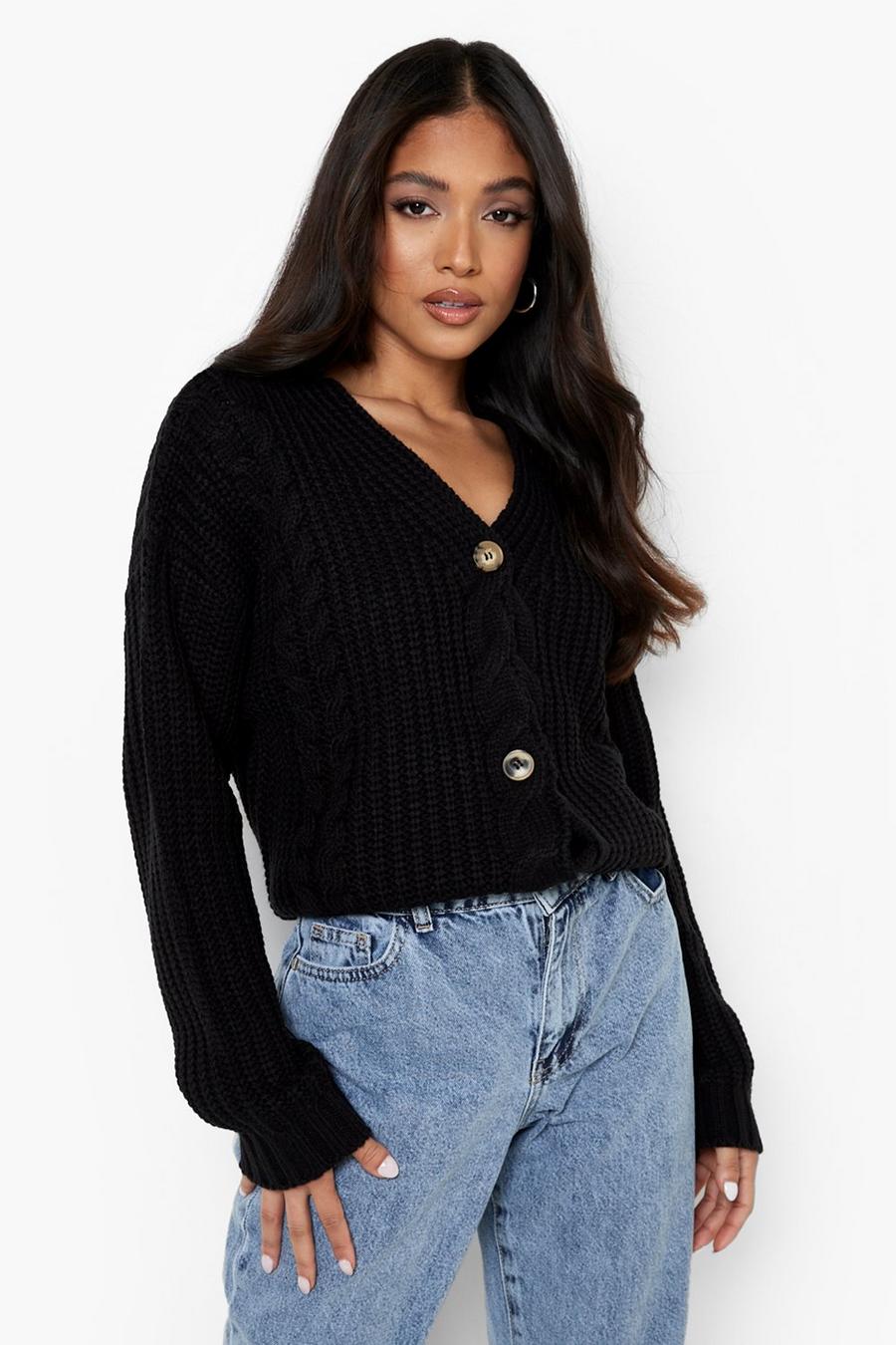Black Petite Chunky Cable Knit Cardigan image number 1