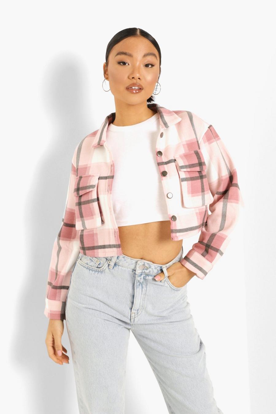 Pale pink Petite Cropped Check Shacket image number 1