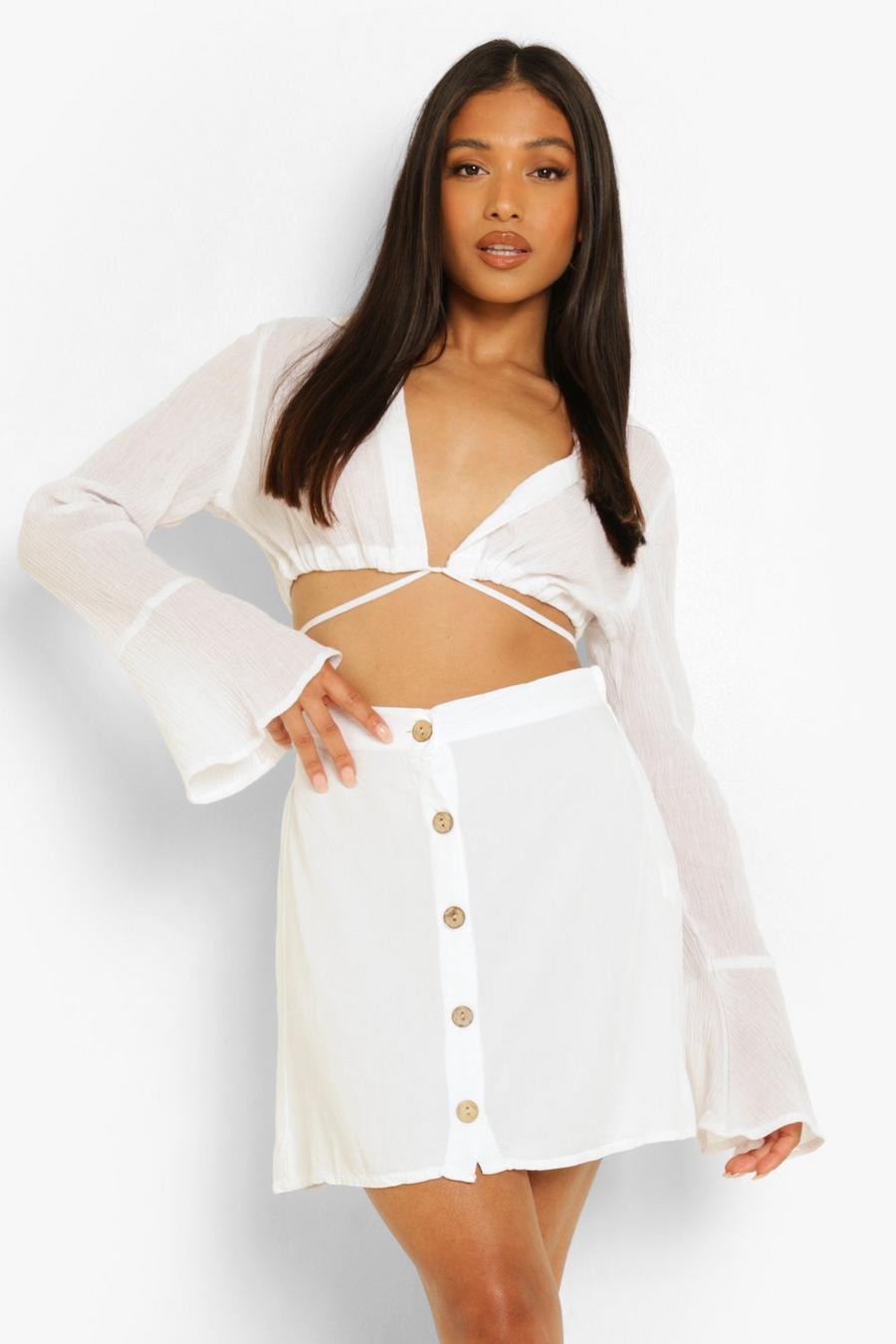 Falda Petite mini de tela con botones de imitación de cuerno, White image number 1