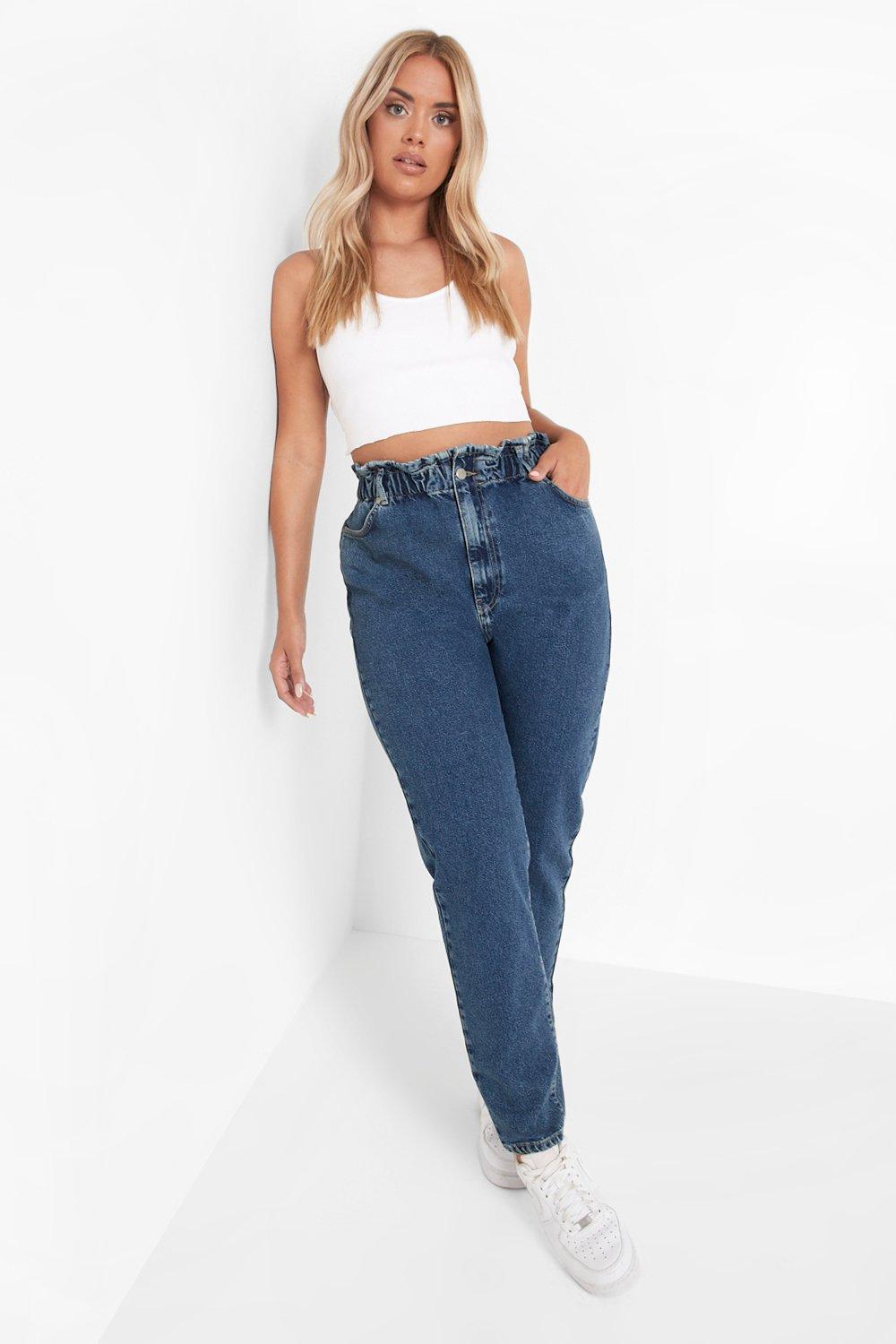 elasticated waist mom jeans black