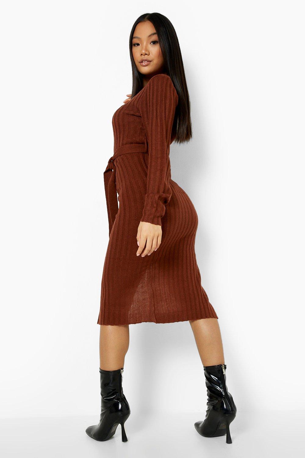 Petite Belted Knitted Midi Sweater ...