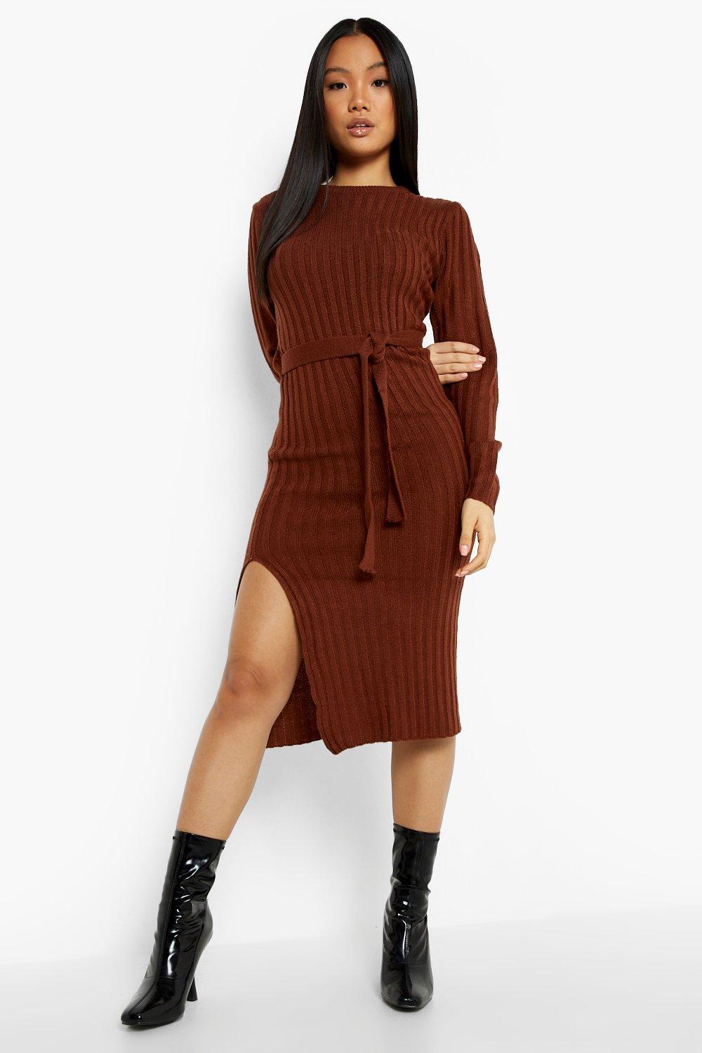 brown midi sweater dress