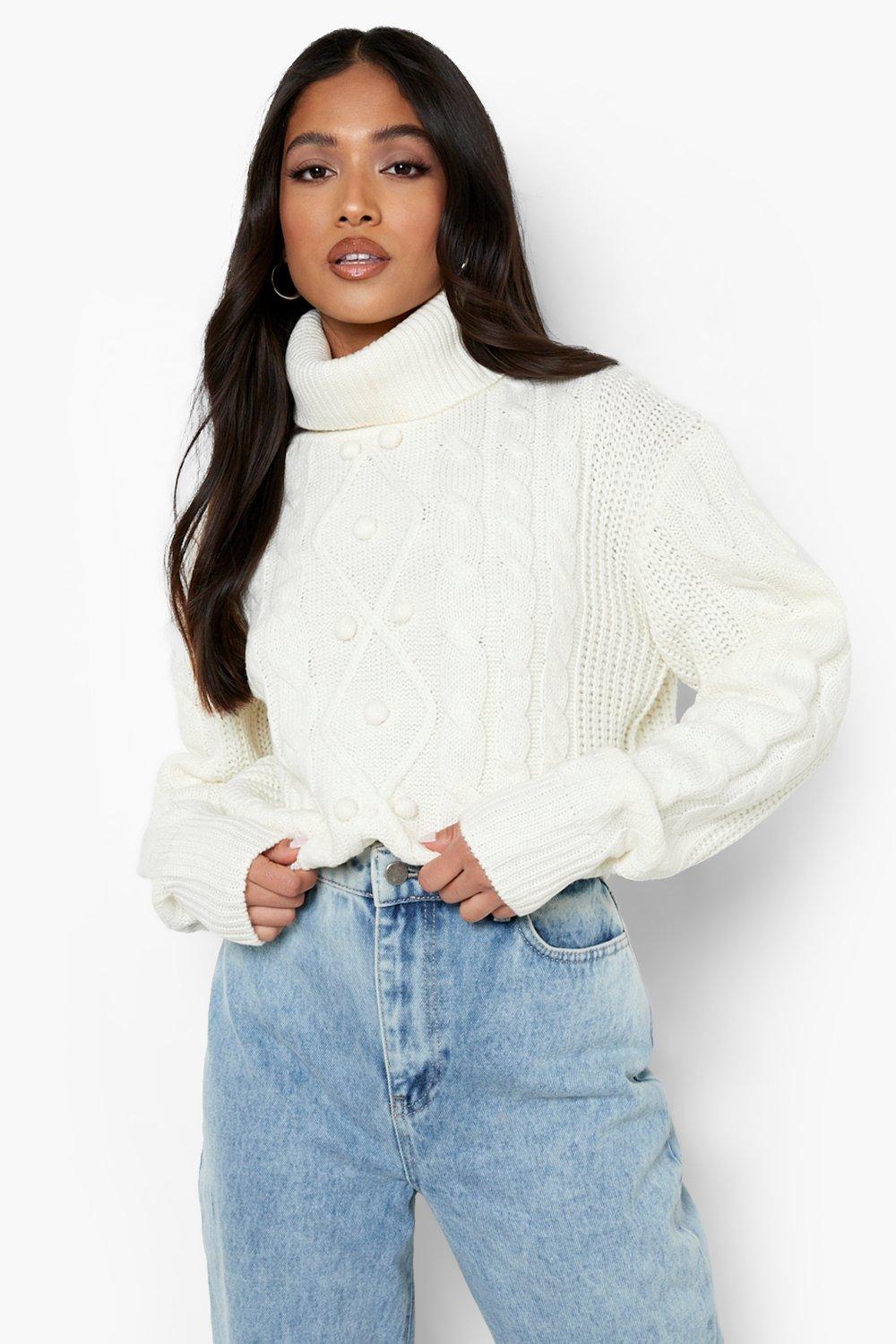 White roll sale neck crop jumper