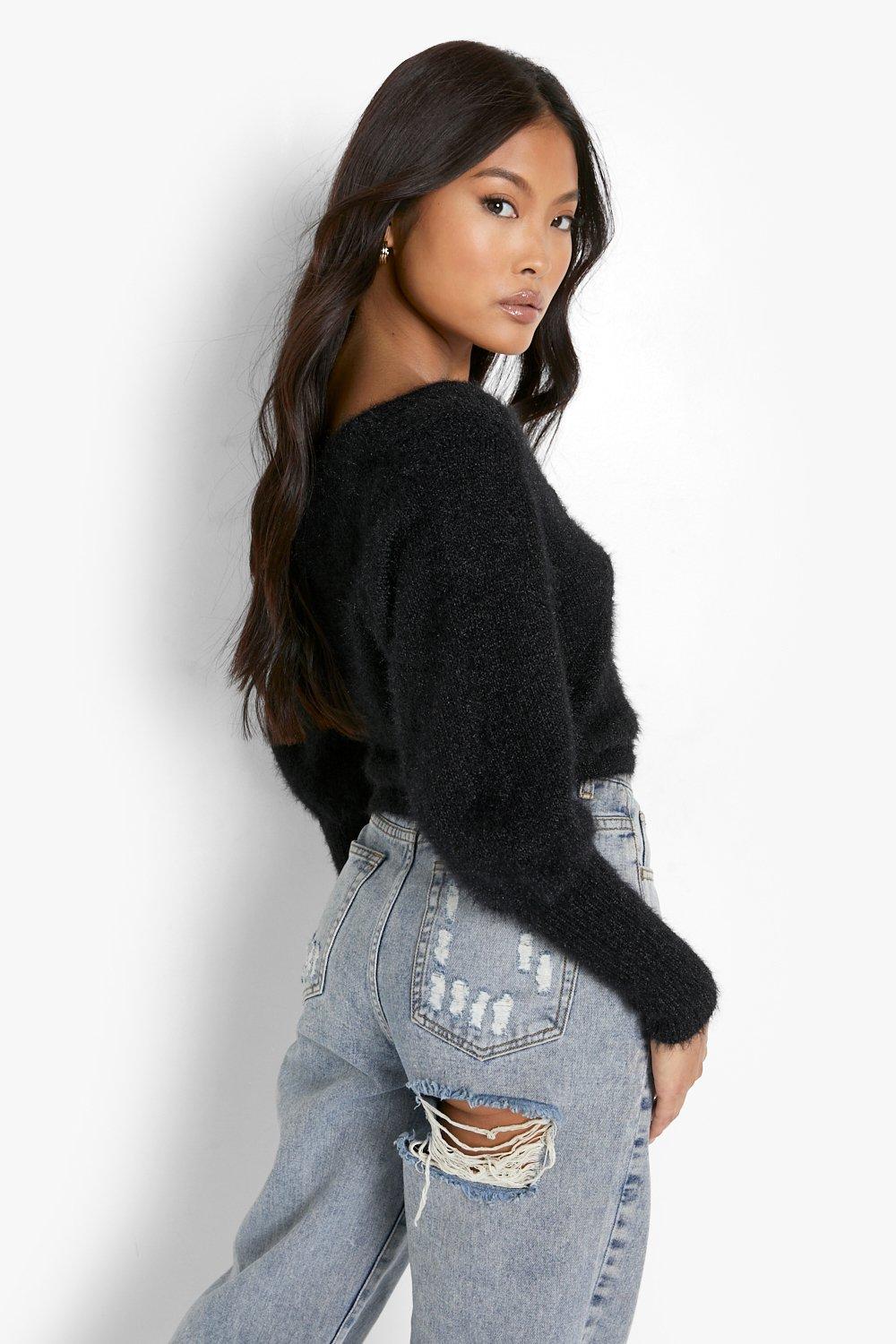 Black fluffy cropped jumper sale