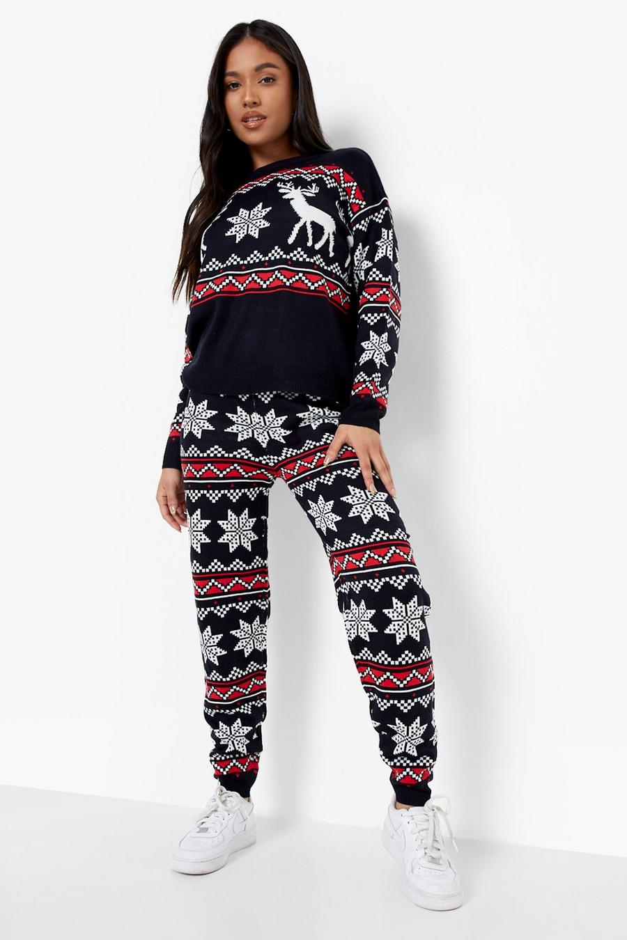 Navy Petite Fairisle Christmas Knitted Co-Ord image number 1