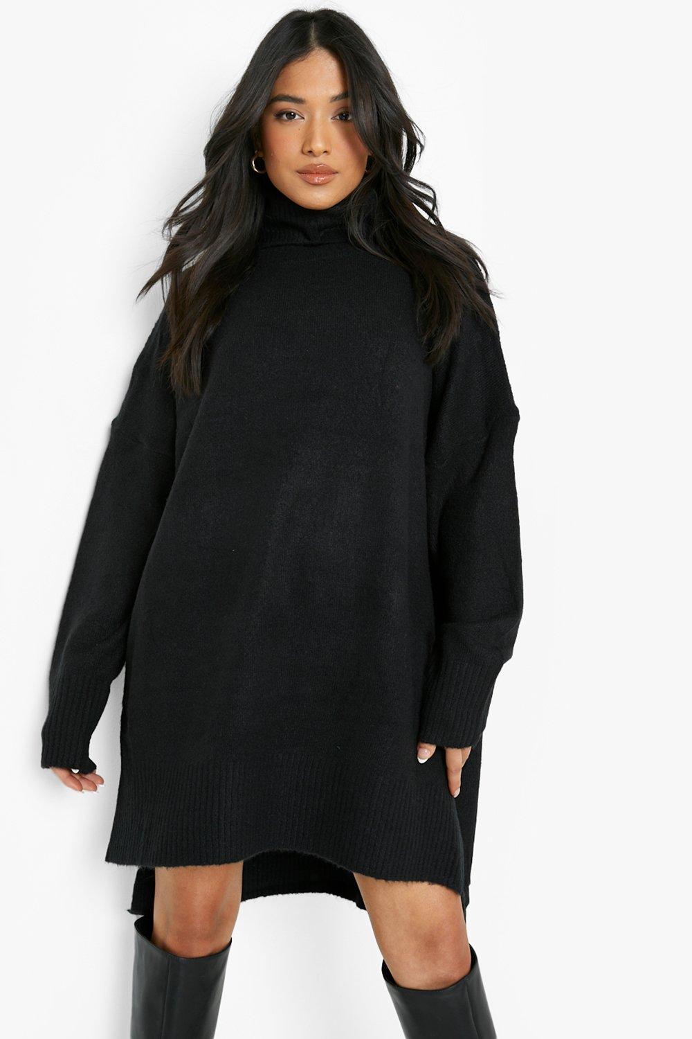 Petite Robe pull delavee et oversize a col roule et fentes