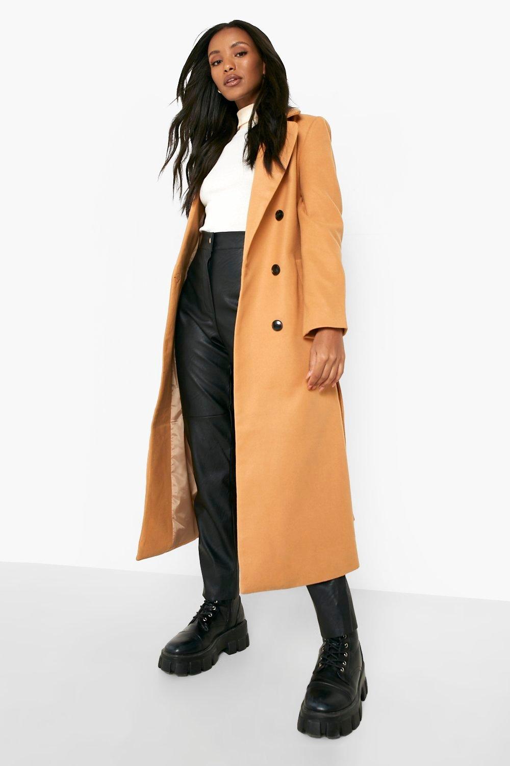 Boohoo wool look coat in camel best sale