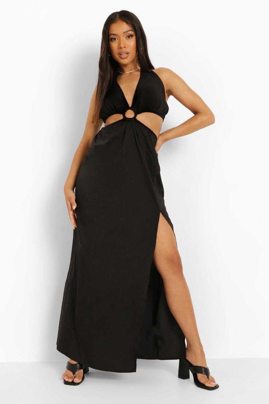 שחור שמלת מקסי פטיט ארוגה עם חיתוכים ועיצוב חישוק פטיט image number 1