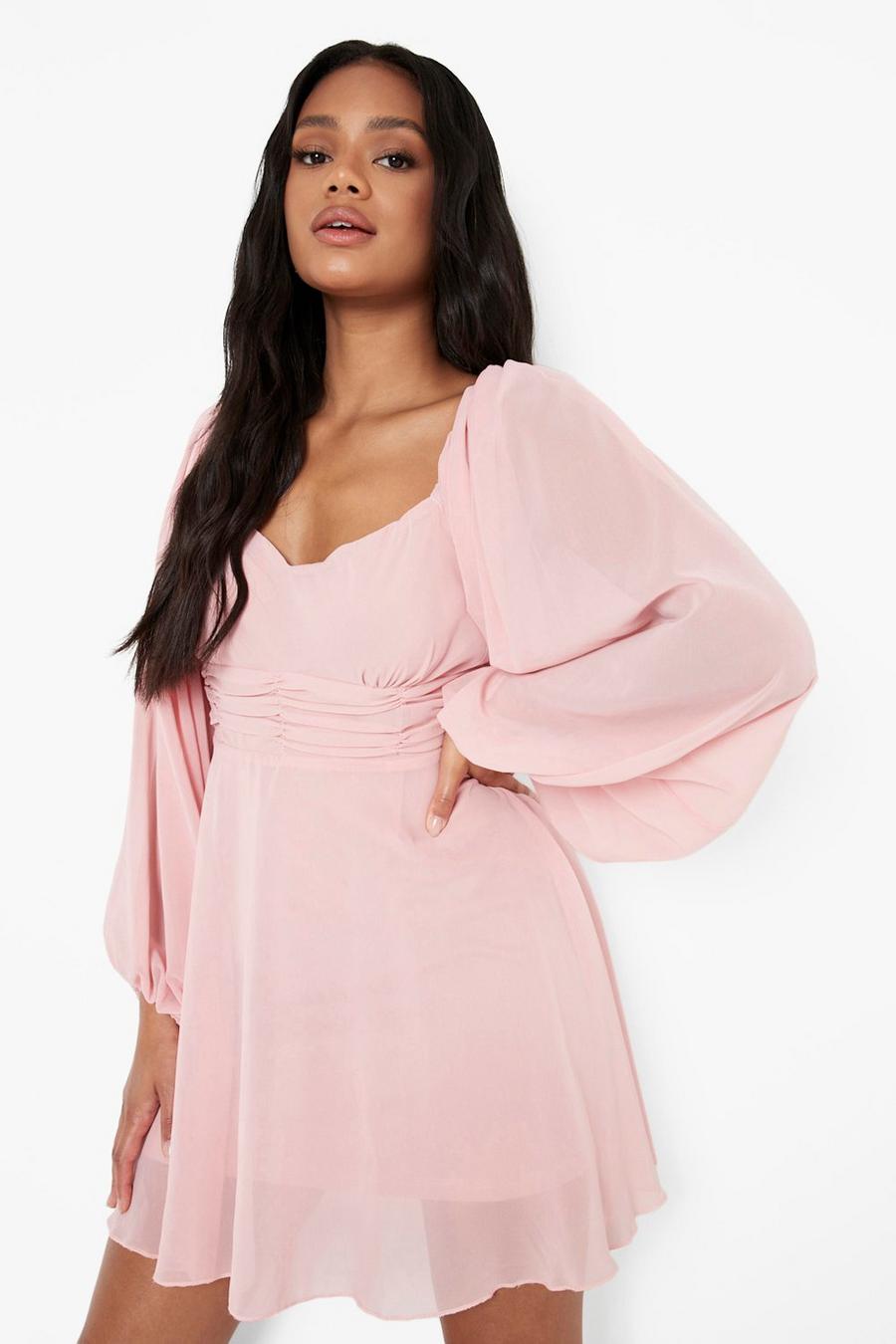 Rose Petite Woven Puff Sleeve Skater Dress image number 1