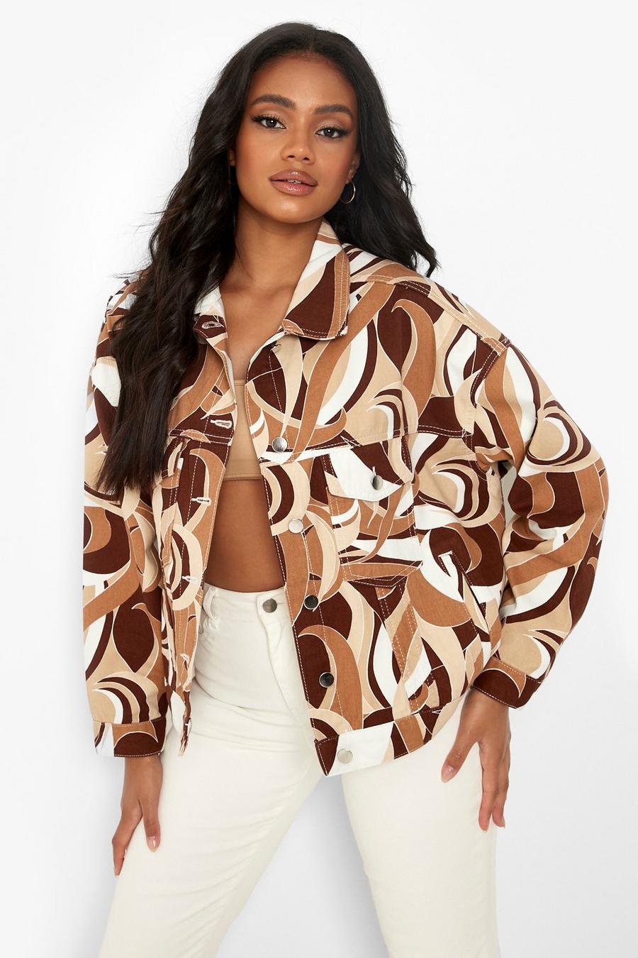 Nude Petite Abstract Printed Cropped Denim Jacket image number 1