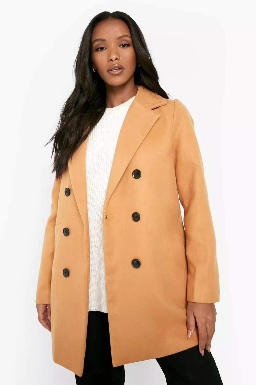 Petite double breasted on sale camel duster coat