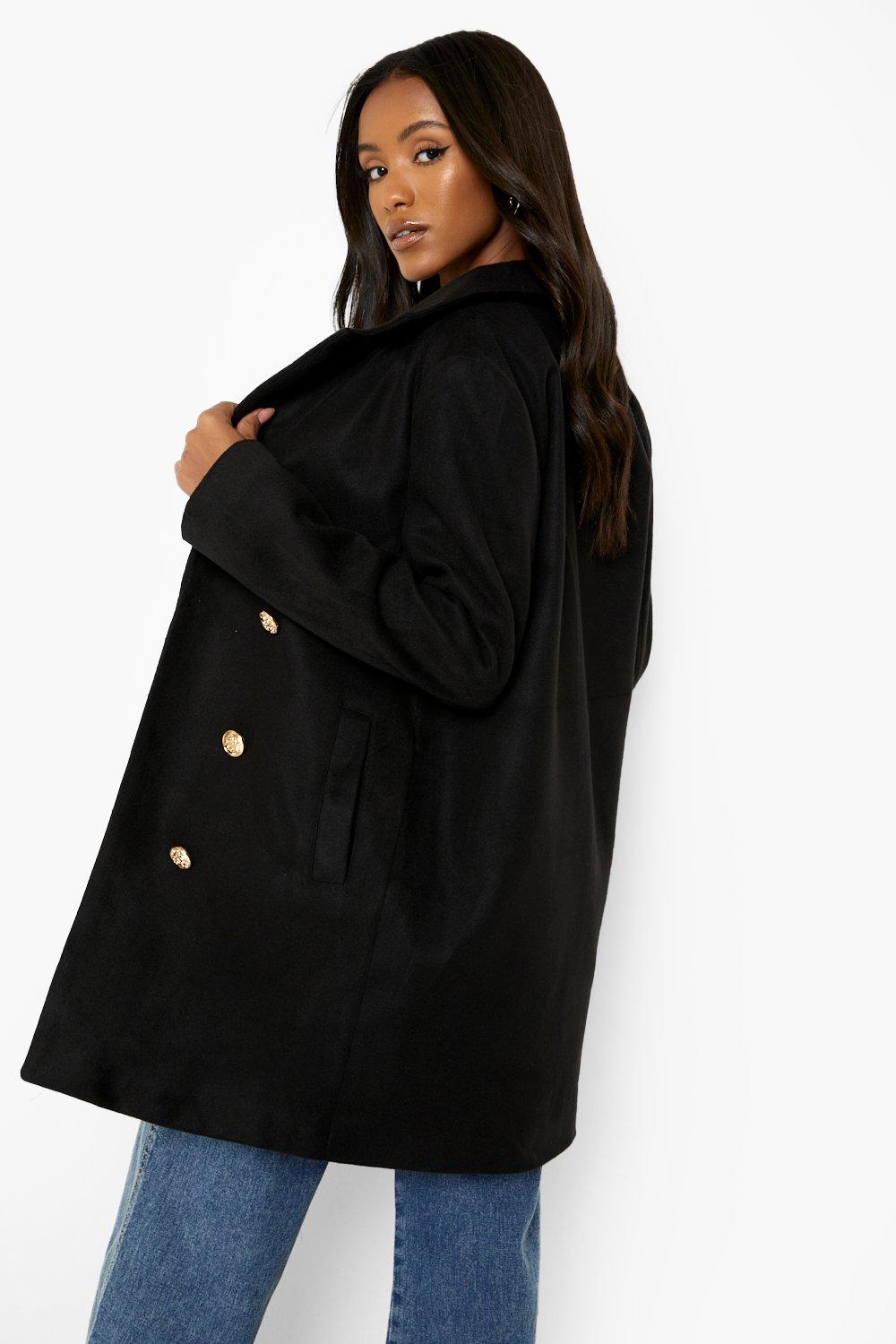 Petite black shop military coat