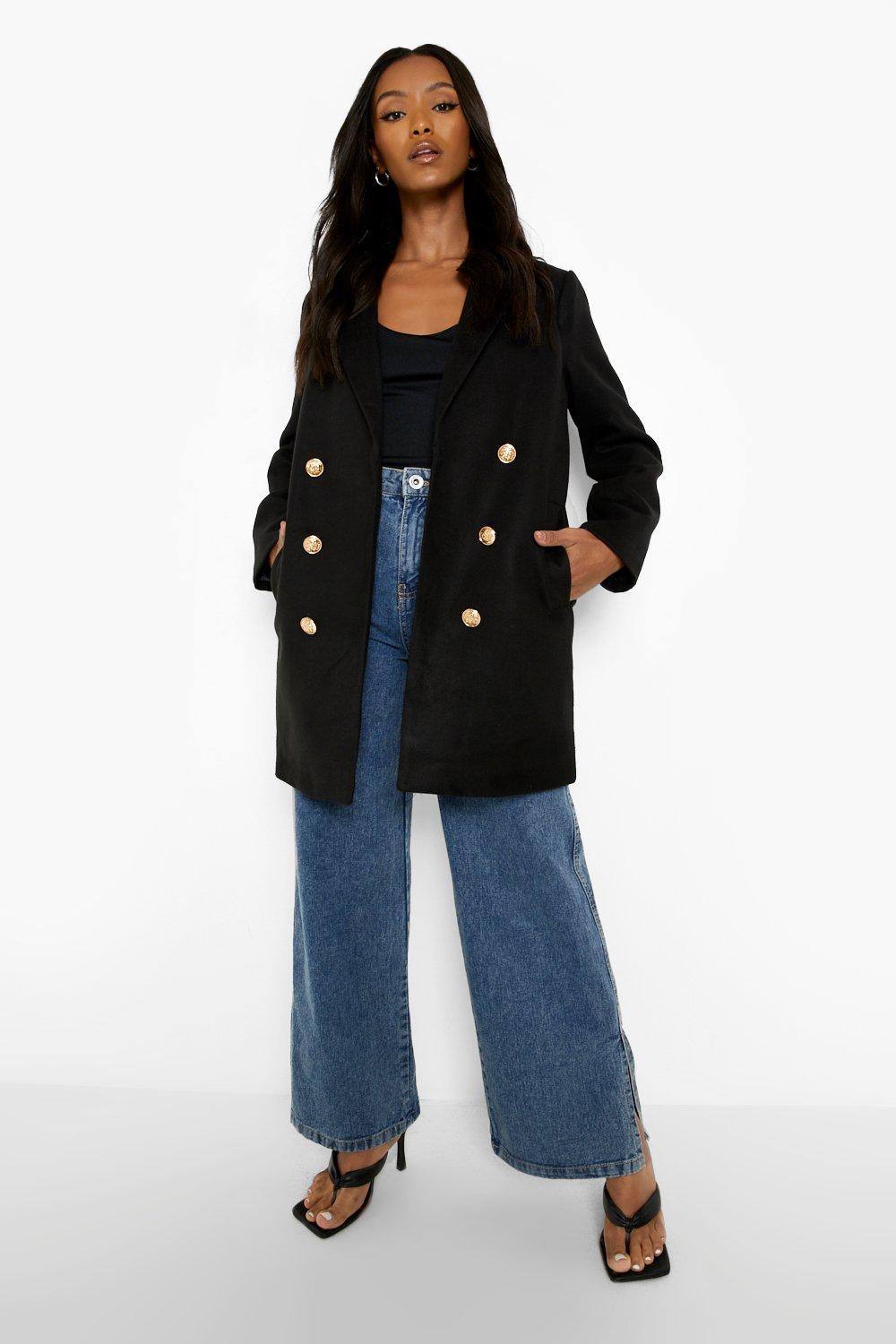 Women's black wool military coat sale