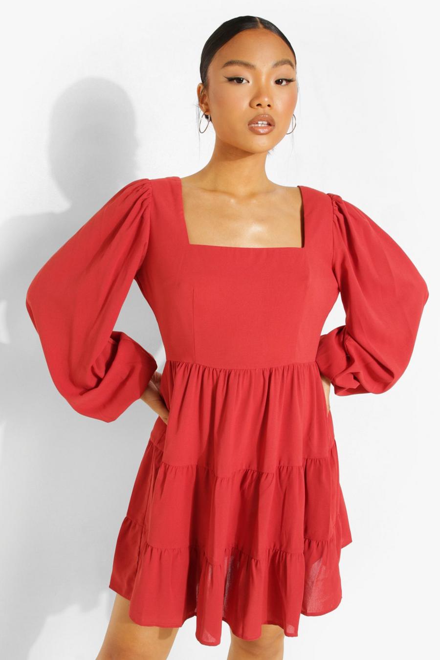 Cranberry Petite Square Neck Puff Sleeve Skater Dress image number 1