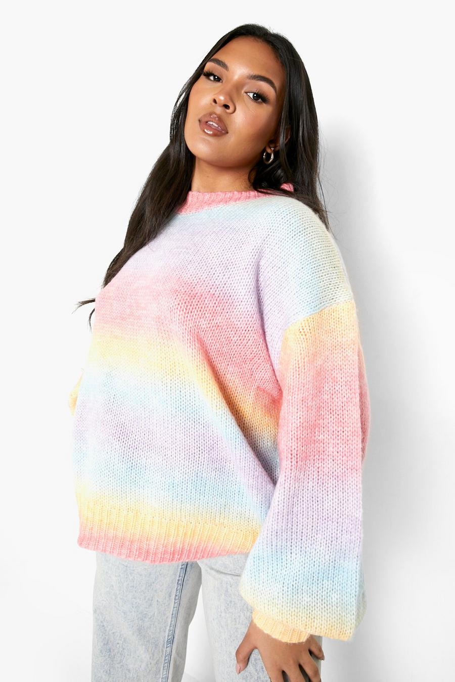 Multi Plus Ombre Fluffy Knit Crew Neck Jumper image number 1