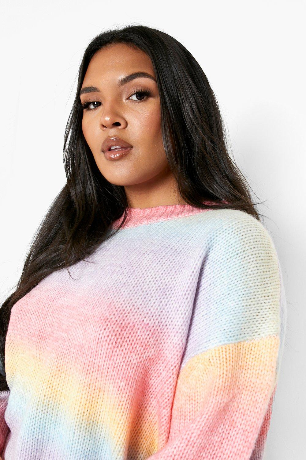 Plus Ombre Fluffy Knit Crew Neck Sweater